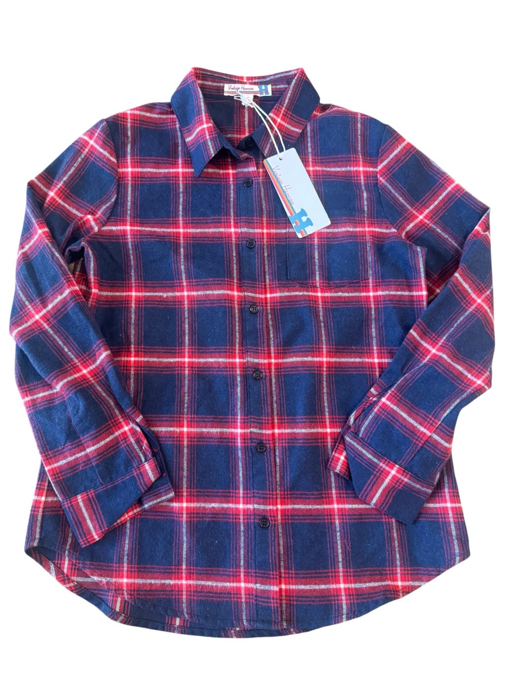 Vintage Havana NWT Youth Boys Medium 10-12 Plaid Button Down Blue Red Windowpane